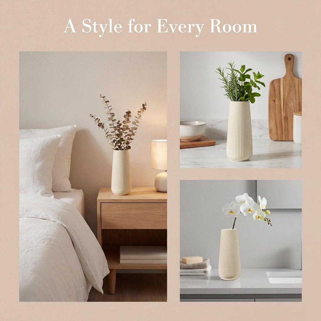 Ribbed Ceramic Vase For Flowers Cream Yellow 3.5"L X .5"W 7.9"H(CreamYellow) - product image 5