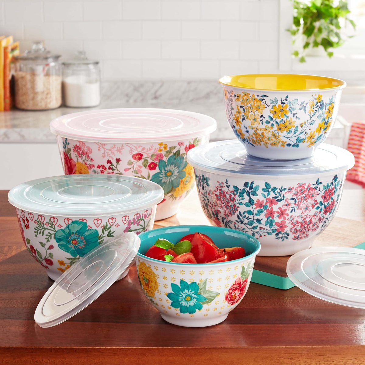 10-Piece Melamine Mixing Bowl Set, 5 Nesting Bowls With Matching Snap-On Storage Lids product image