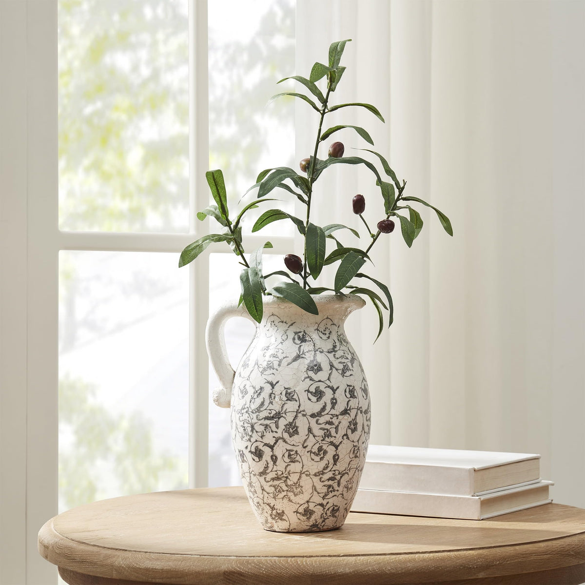 9 In Ivory Scroll Pattern Ceramic Pitcher Vase - product image 3