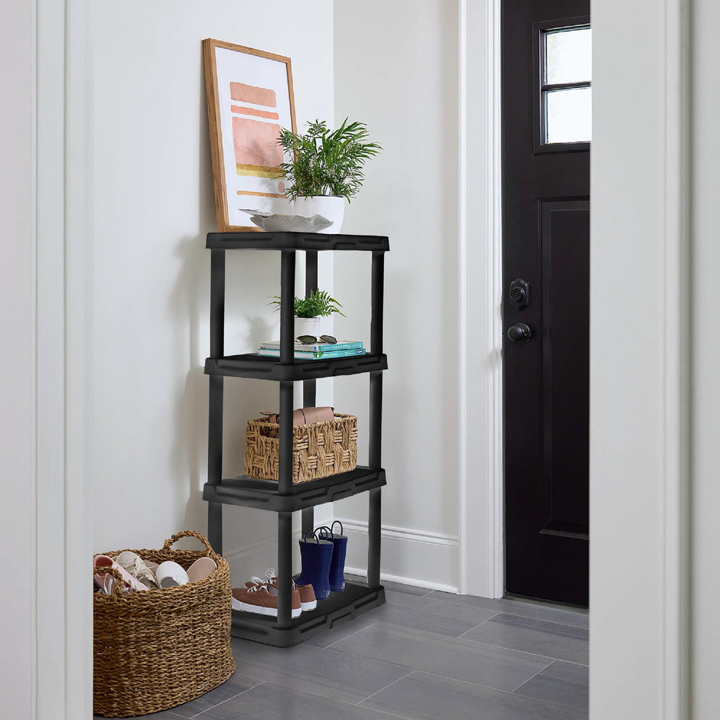 4-Tier Black Plastic Storage Shelf, 22"W X 14"D 47"H, 200 Lbs Total Load Capacity (50 Per Shelf), Tool-Free Assembly, Multipurpose Organizer For Bedroom, Bathroom, Garage & Kids Room product image