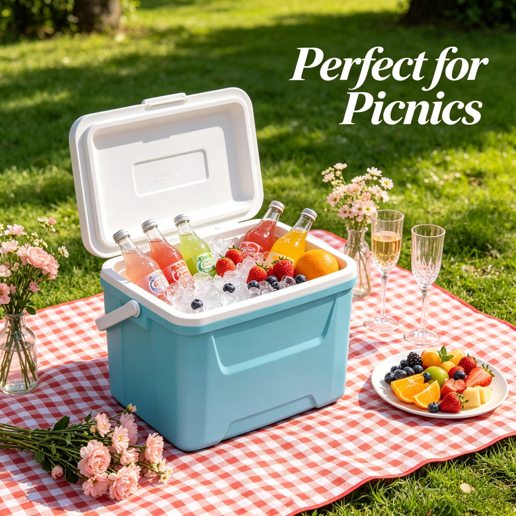 28QT Hard Sided Portable Insulated Ice Chest Cooler Box, 26L Large Capacity Thermal Cooling With Body-Fitting Curved Back For Outdoor Camping Picnic Beach Day Trips product image