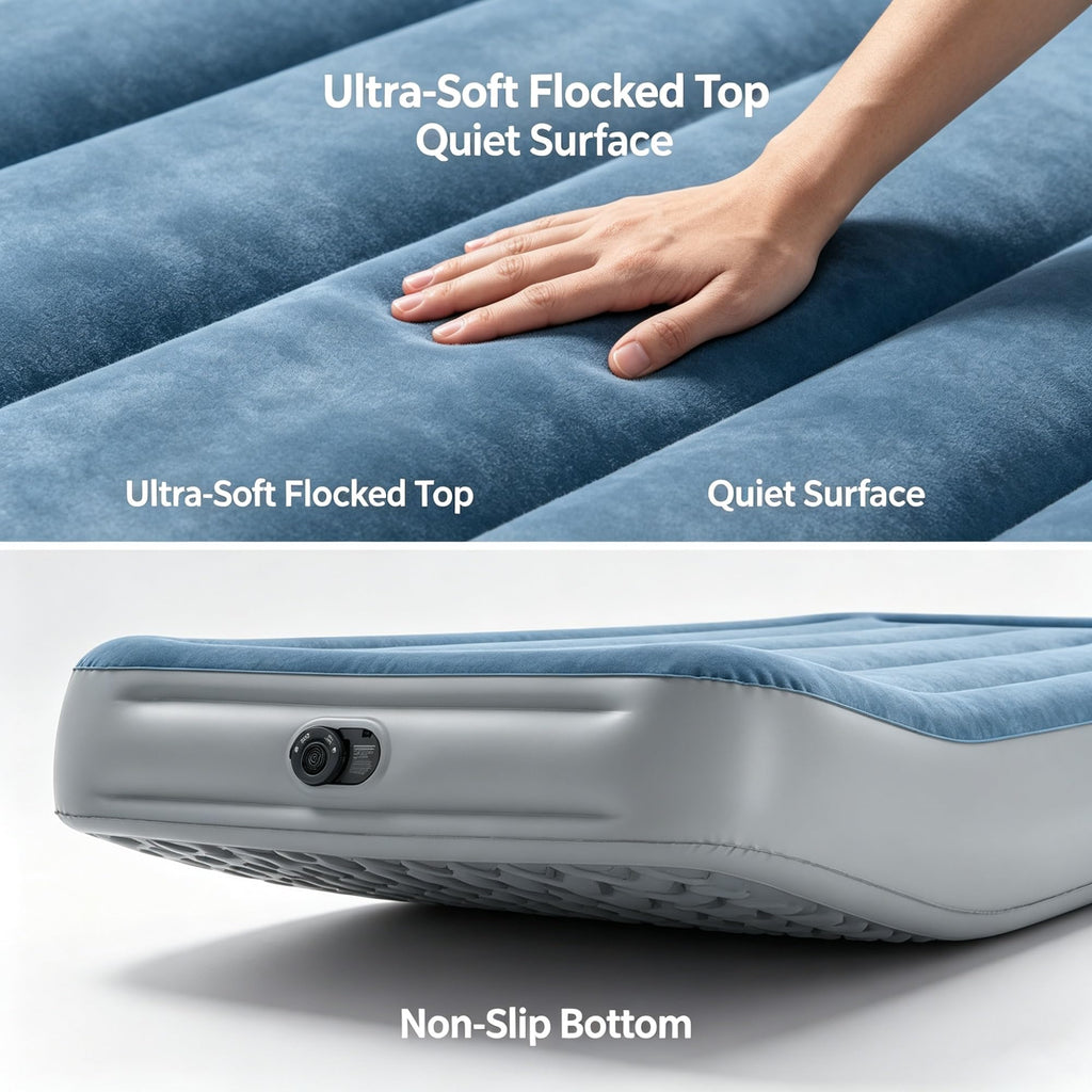 15 Inch Twin Essential Rest Dura-Beam Inflatable Air Mattress With Built-in Electric Pump, Velvet Flocked Top, Edge Reinforced Stable Bed, 300 LBS Capacity, Portable Carry Bag For Guest Camping Travel product image