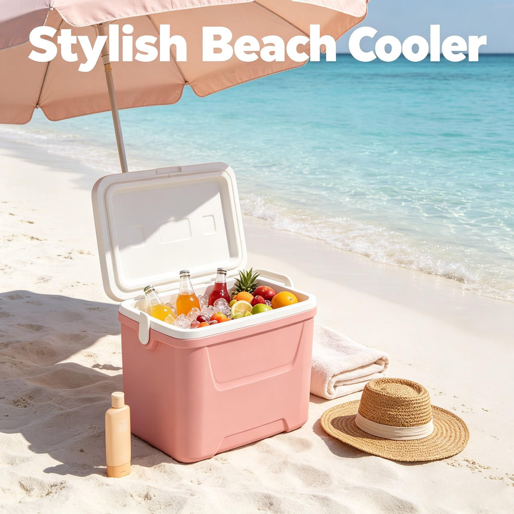 28QT Hard Sided Portable Insulated Ice Chest Cooler Box, 26L Ergonomic Curved Back Eco Foam Thermal Cooling For Camping Sports Day Trips Outdoor Road Travel product image