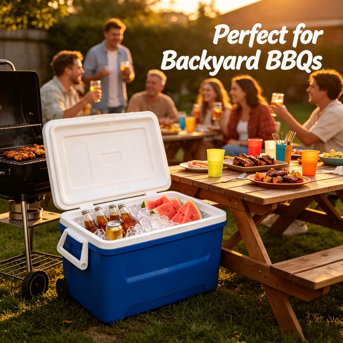 48QT Hard Sided Insulated Ice Chest Cooler Box, 45L Large Capacity Long Time Cold Retention Cooling With Stain & Odor Resistant Liner For Camping Beach Picnic Tailgating Family Outdoor Party product image