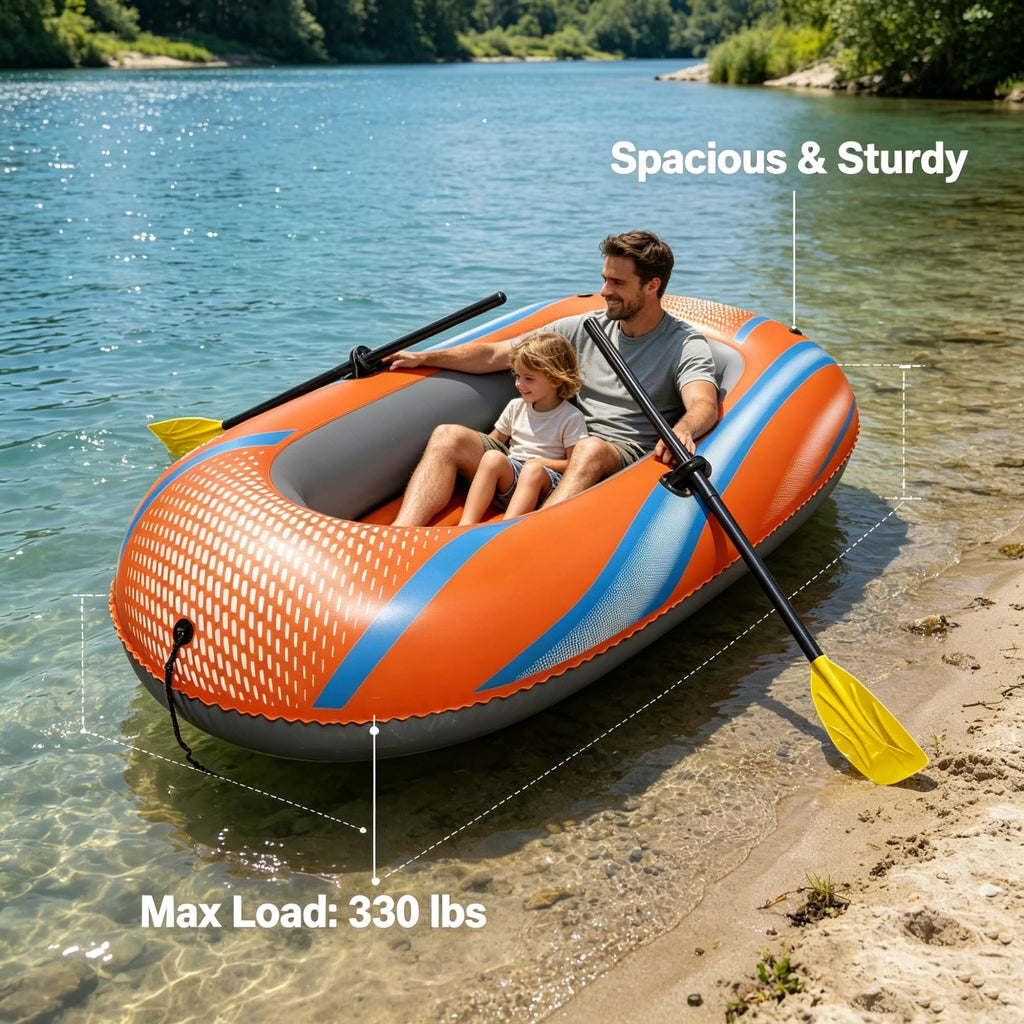 Inflatable Raft Boat Set, 73 X 38 Inch Orange Blue Water Float, Fits 1 Adult, 210 LBS Load, Comes With Oars, Hand Pump & Repair Patch For Lake Pool Fishing Sports product image