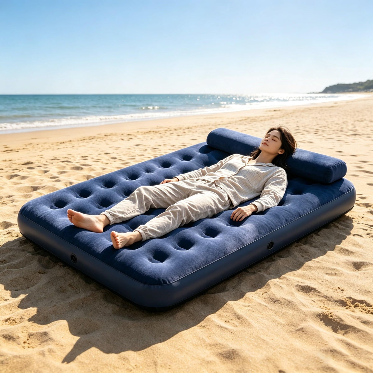 10 Inch Queen Inflatable Air Mattress, Flocked Coil Beam Blow Up Bed, Holds 661lbs, No Pump Included For Indoor Outdoor product image