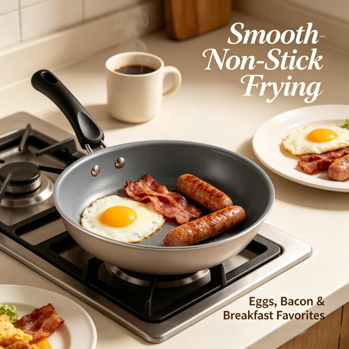 9-Piece Champagne Ceramic Nonstick Cookware Set, Induction Compatible Aluminum Pots And Pans With Tempered Glass Lids & Stay Cool Riveted Handles product image