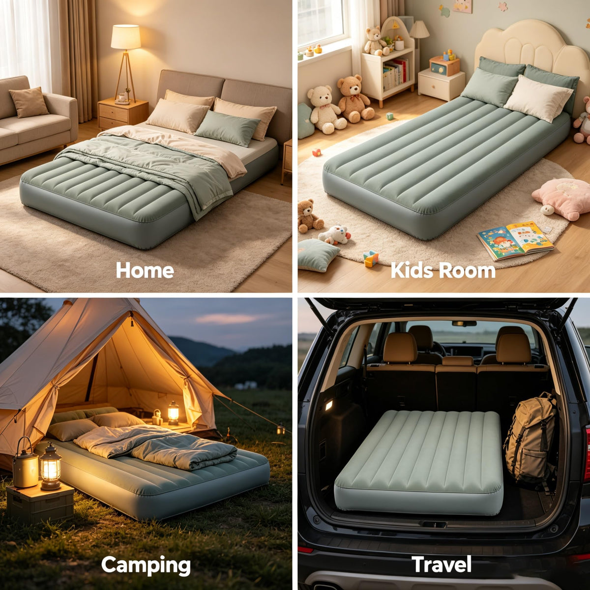 Queen Size 10 Inch Inflatable Air Mattress With Built-in Electric Pump, Velvet Flocked Top Bed, Foldable Portable For Indoor Guest Room Travel Camping product image