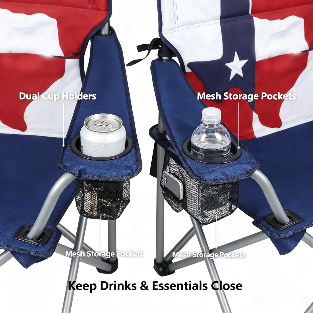 Oversized Heavy-Duty Folding Quad Camping Chair, Extra Wide Padded Seat Outdoor With 600 LBS Weight Capacity, Built-in Cup Holders And Carry Bag product image