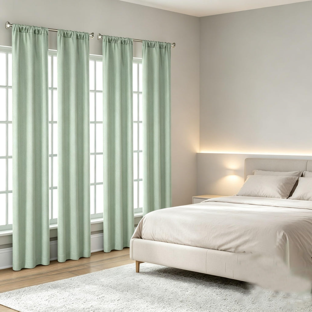 Green Blackout Curtain Panels, Each 28"W X 95"L Rod Pocket Window Curtains, 99% Light Blocking Polyester Energy Saving Drapes Fit Rods Up To 1 Inch Diameter, Machine Washable Bedroom Living Room Decor