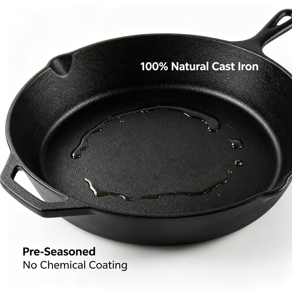 15 Inch Pre-Seasoned Cast Iron Skillet With Dual Handles, Large Cooking Pan With Pour Spouts For Stovetop, Grill And Campfire product image