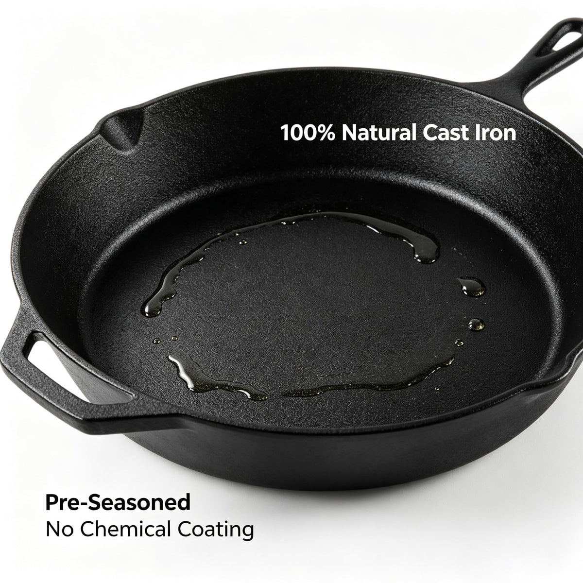 15 Inch Pre-Seasoned Cast Iron Skillet With Dual Handles, Large Cooking Pan With Pour Spouts For Stovetop, Grill And Campfire product image