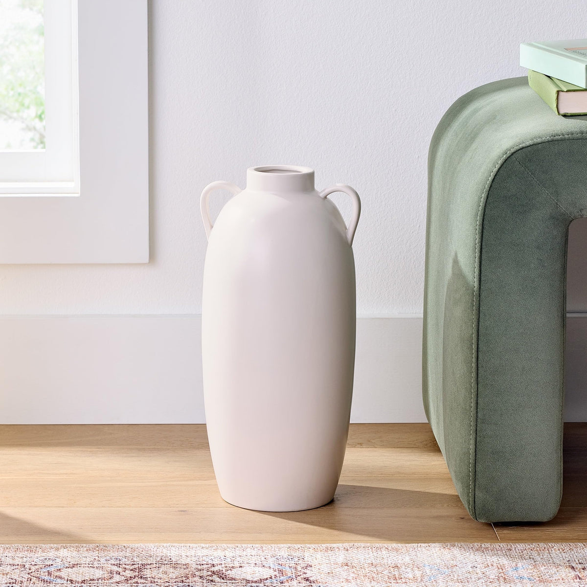Stoneware Vase With Handles, Cream/White, 15 In - product image 7