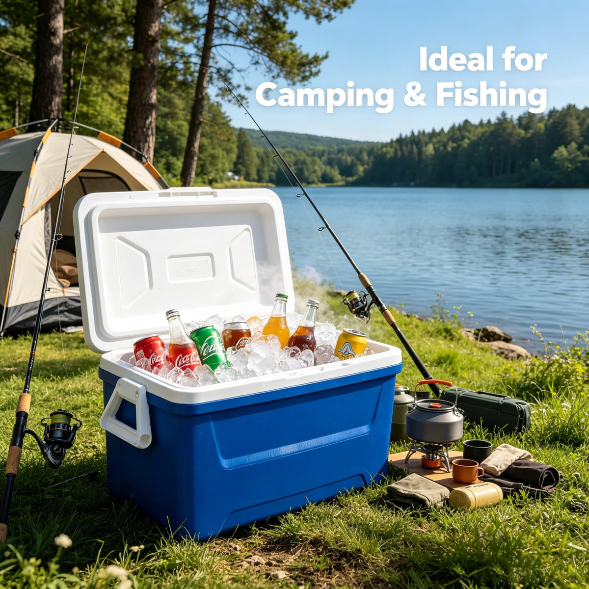 48QT Hard Sided Insulated Ice Chest Cooler Box, 45L Large Capacity Long Time Cold Retention Cooling With Stain & Odor Resistant Liner For Camping Beach Picnic Tailgating Family Outdoor Party product image