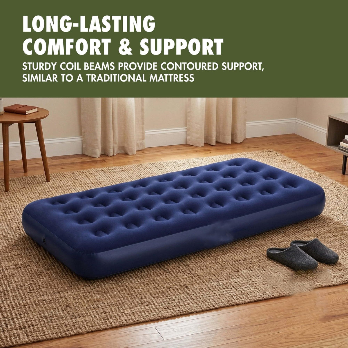 10 Inch Twin Inflatable Air Mattress Without Pump, Coil Beam Blow Up Bed With Flocked Top, 330 LBS Weight Capacity, Repair Patch Included For Indoor Guest Room Outdoor Camping Travel product image