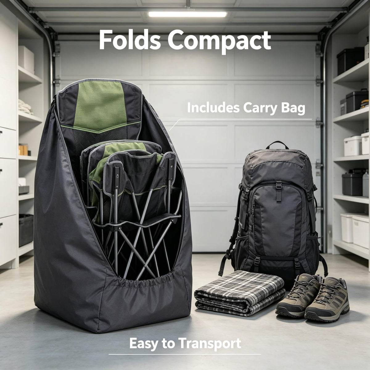Green Oversized Folding Quad Camping Chair With High Back & Cup Holders, Heavy-Duty Outdoor Seat With Carry Bag And Umbrella Holder For Gatherings product image