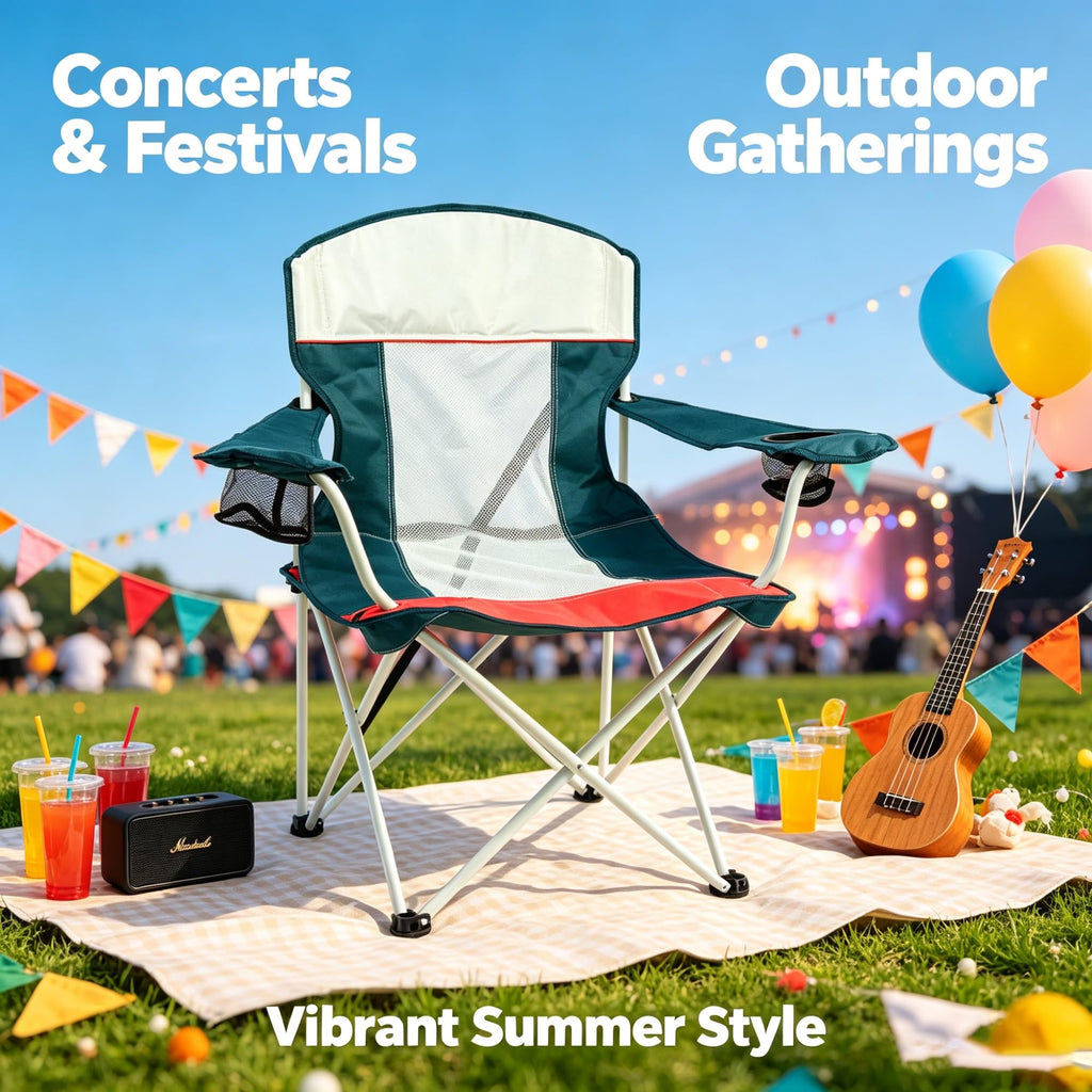 Oversized Mesh Folding Camping Chair With Dual Cup Holders, Breathable Portable Outdoor Leisure Seat With Carry Bag For Picnic, Tailgating And Activities product image