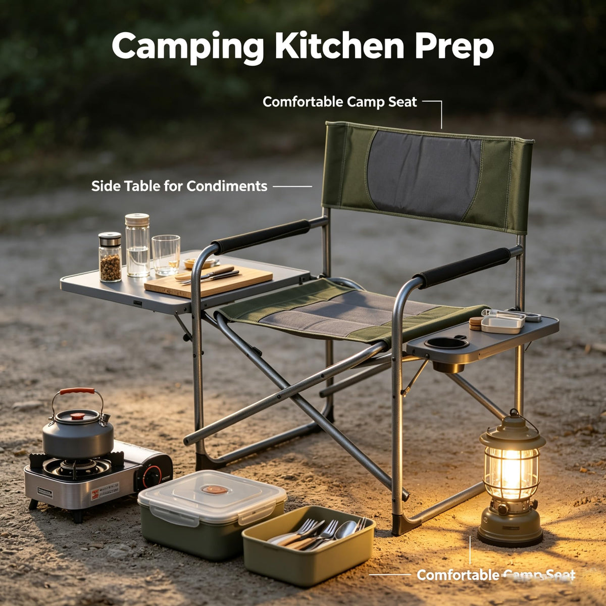 Green Oversized Folding Director Chair With Foldable Side Table, Heavy-Duty Portable Outdoor Camping With 23 Inches Extra Wide Seat product image