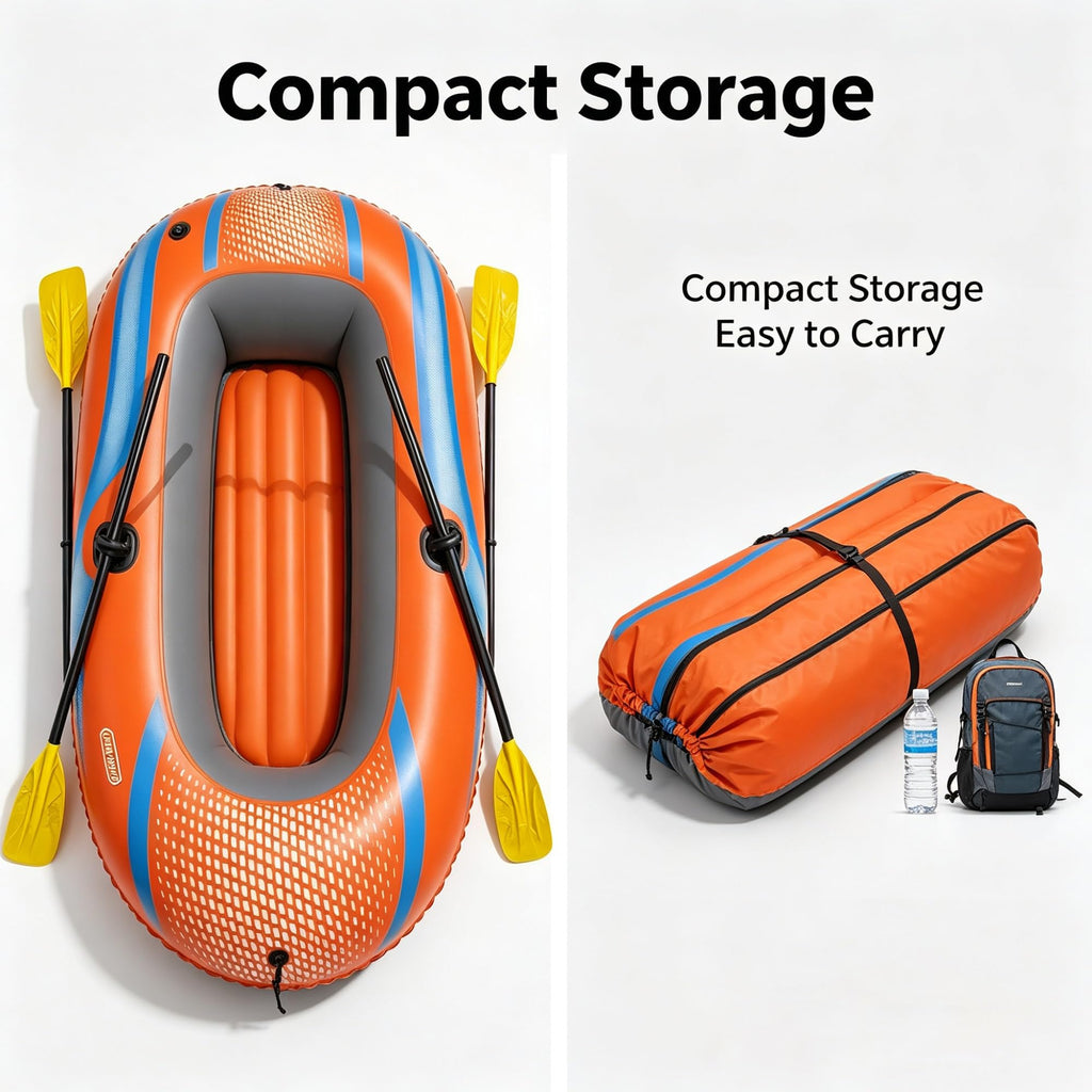 Inflatable Raft Boat Set, 73 X 38 Inch Orange Blue Water Float, Fits 1 Adult, 210 LBS Load, Comes With Oars, Hand Pump & Repair Patch For Lake Pool Fishing Sports product image