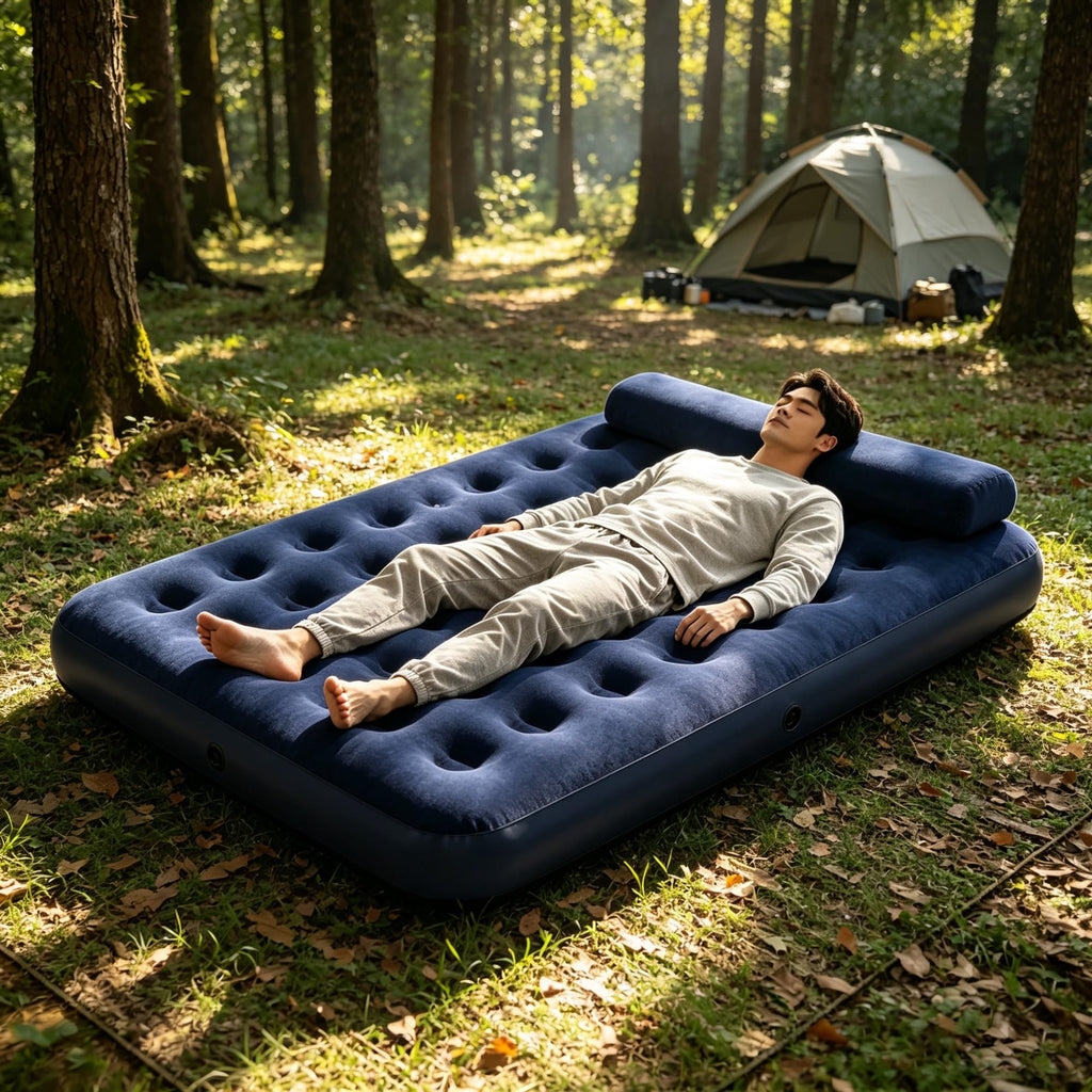 10 Inch Queen Inflatable Air Mattress, Flocked Coil Beam Blow Up Bed, Holds 661lbs, No Pump Included For Indoor Outdoor product image
