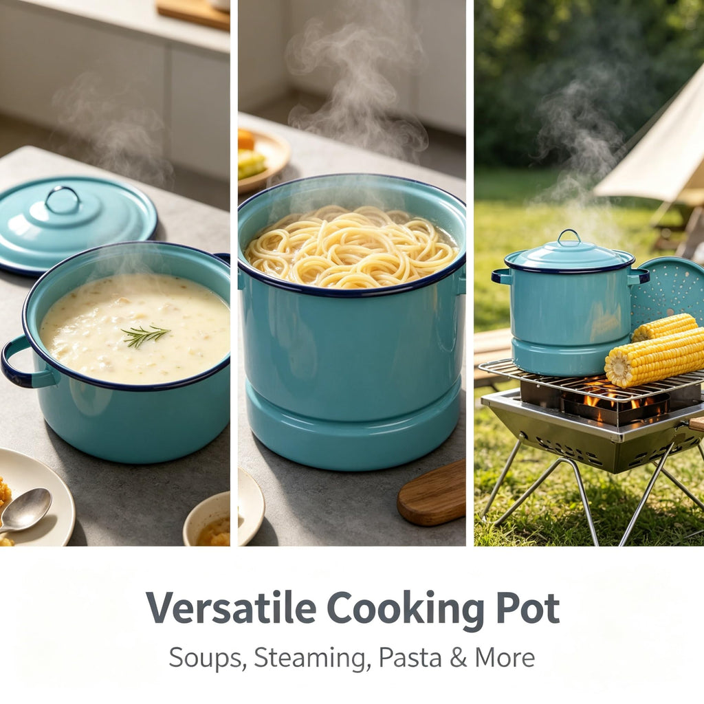 15 Quart Turquoise Blue Enamel on Steel Stockpot with Lid and Steaming Trivet product image