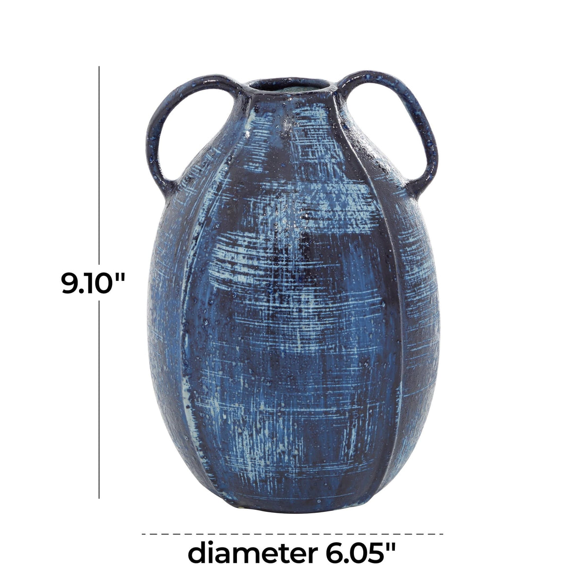 9" Blue Ceramic Vase With Handles(BlueAbstractRound6"x6"x9") - product image 2