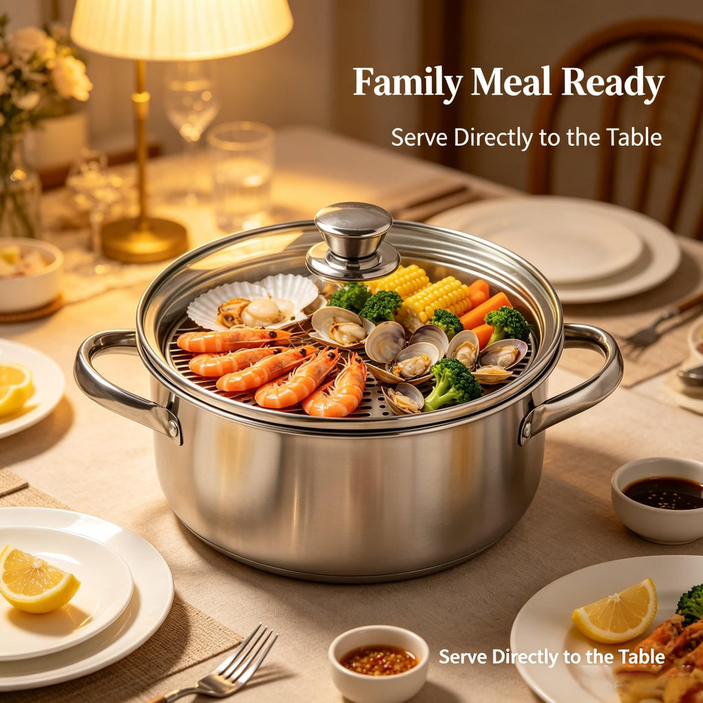 4 Quart Stainless Steel Steamer Pot With Shatter Resistant Glass Lid & Mesh Basket, Tri-Ply Base Induction Compatible Cookware For Vegetables Pasta Seafood product image