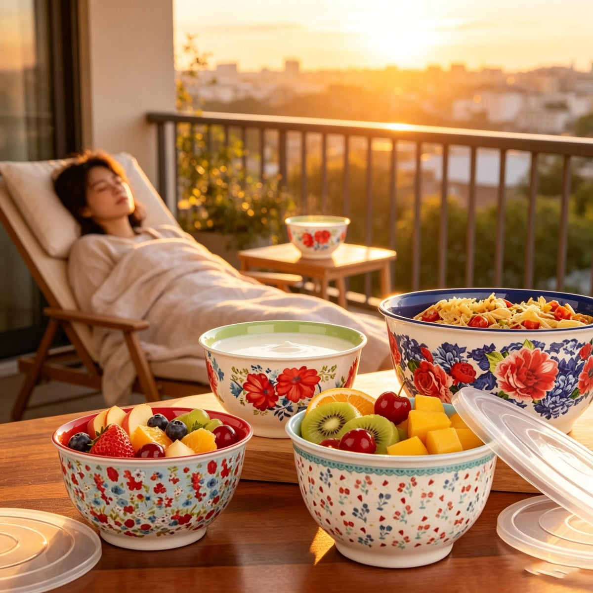 Heritage Floral 10-Piece Melamine Mixing Bowl Set, 5 Nesting Bowls With Snap-On Lids, BPA-Free Prep & Serving product image