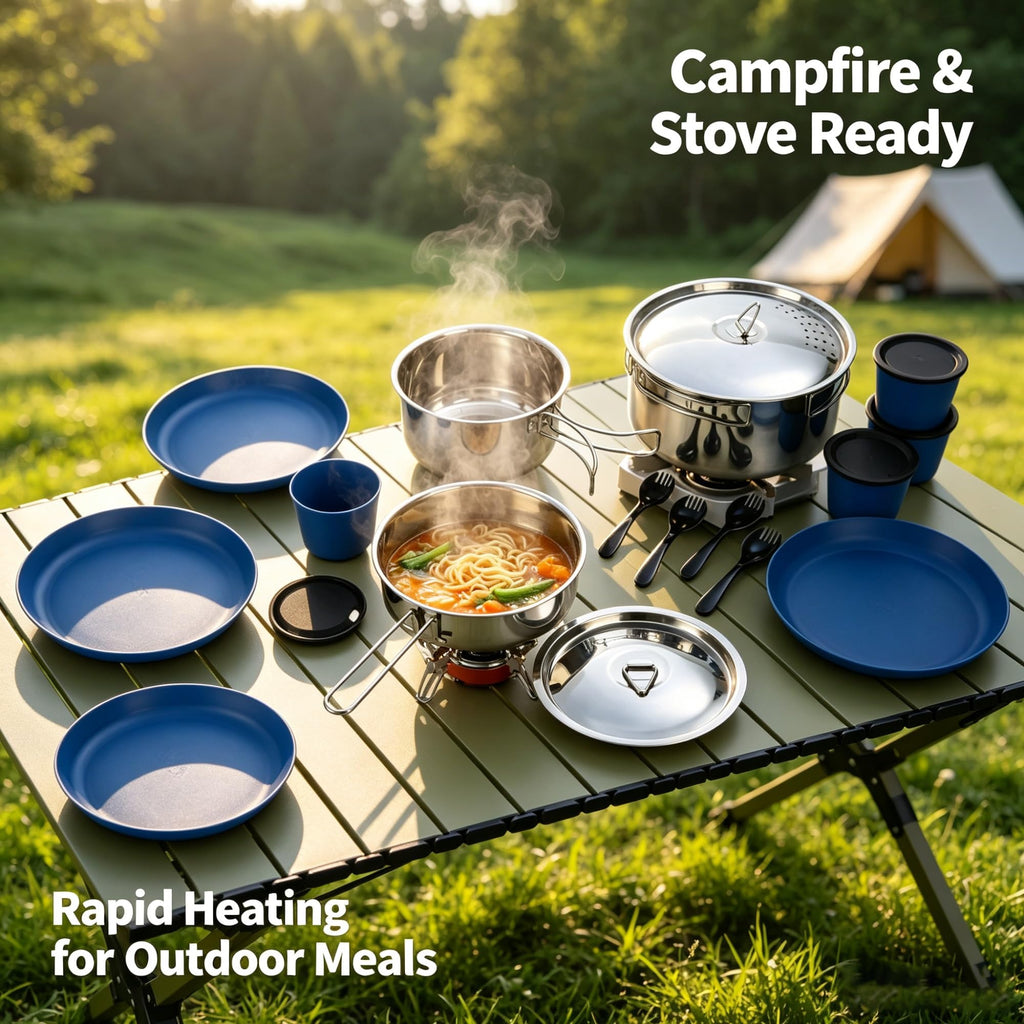 22-Piece Non-Stick Camping Mess Kit With Storage Mesh Bag, Lightweight Portable Outdoor Cookware Dinner Set For 4 Persons, Suitable For Hiking Picnic RV Travel product image