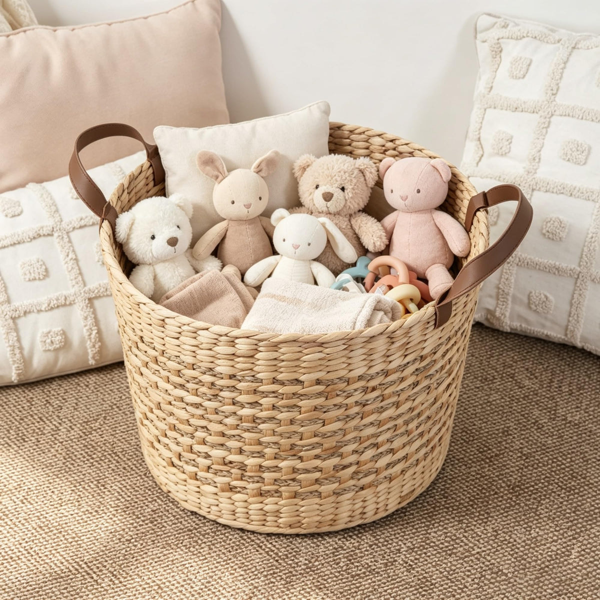 16.75 Gallon Round Wicker Laundry Hamper, Light Brown Water Hyacinth Clothes Basket With Handles & Removable Liner, 15.7 Inch Cube Storage Bin For Bedroom Bathroom product image