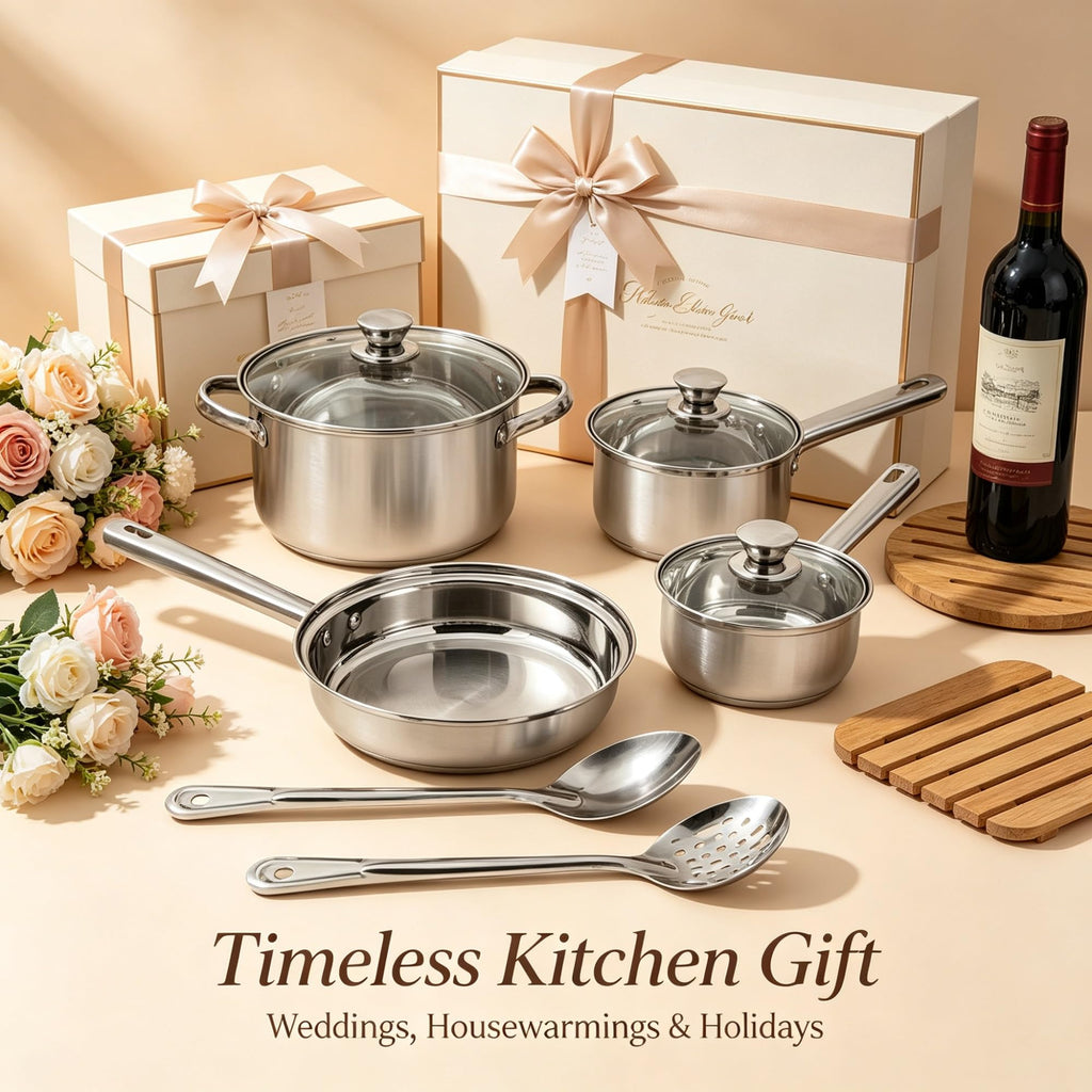 10 Piece Stainless Steel Cookware Set With Tri-Ply Base, Induction Compatible Pots Pans With Vented Glass Lids Cool Riveted Handles & Cooking Utensils, Dishwasher Safe Kitchen Kit product image