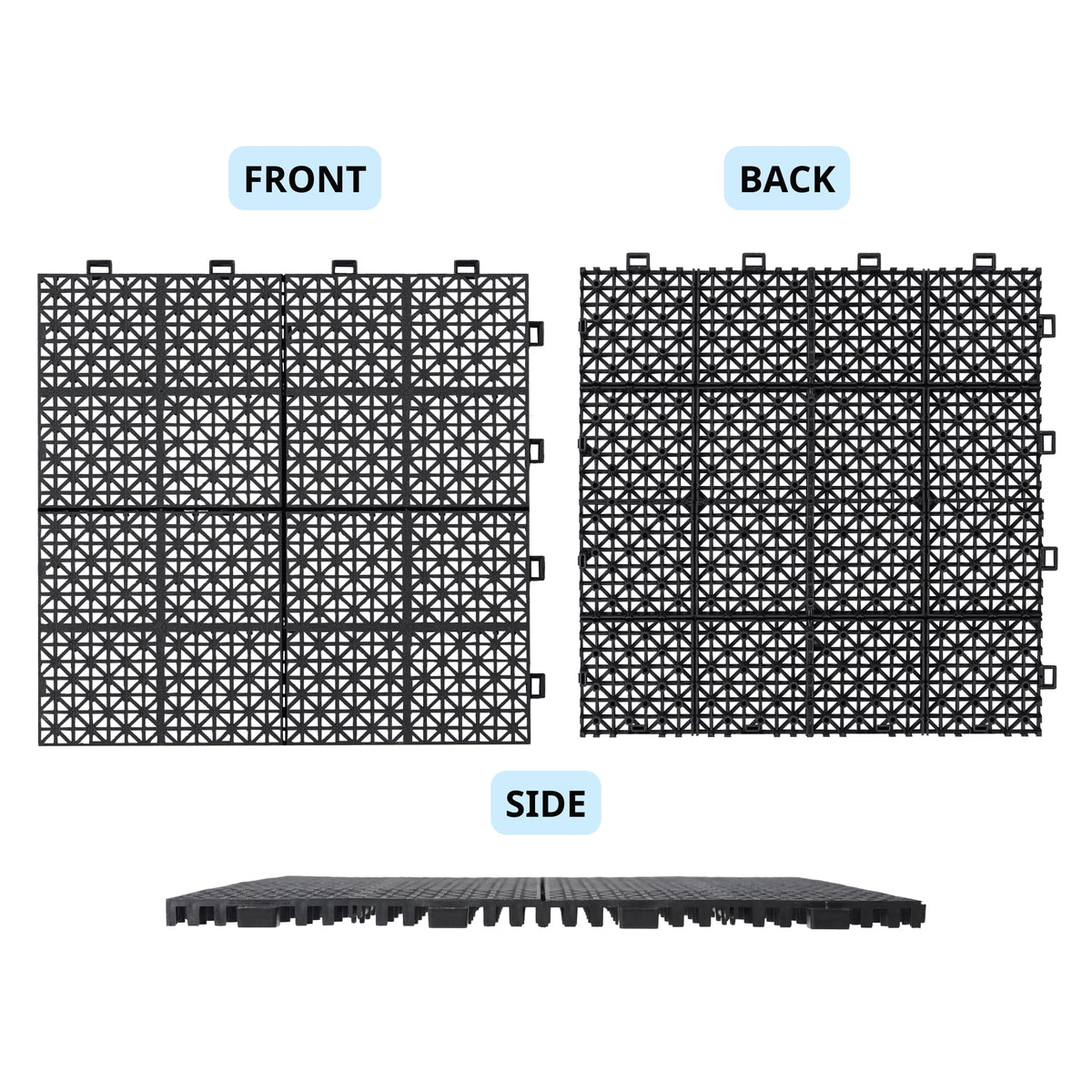 12 Pack Black Interlocking Plastic Deck Tiles, 12×12 Inch Waterproof Anti-Slip Floor Tile With Drainage For Patio Balcony Bathroom Shower All Weather product image