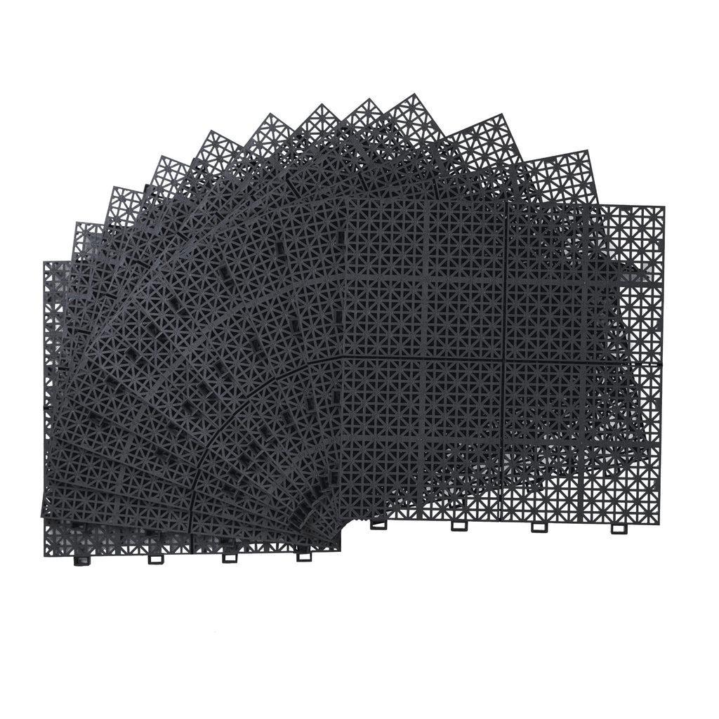12 Pack Black Interlocking Plastic Deck Tiles, 12×12 Inch Waterproof Anti-Slip Floor Tile With Drainage For Patio Balcony Bathroom Shower All Weather product image