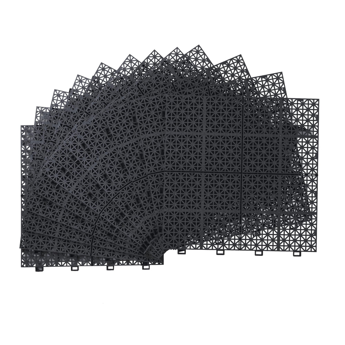 12 Pack Black Interlocking Plastic Deck Tiles, 12×12 Inch Waterproof Anti-Slip Floor Tile With Drainage For Patio Balcony Bathroom Shower All Weather product image