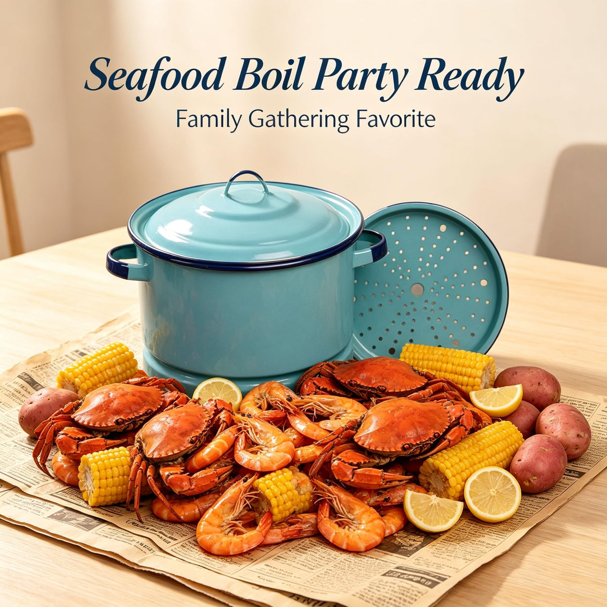 15 Quart Turquoise Blue Enamel on Steel Stockpot with Lid and Steaming Trivet product image
