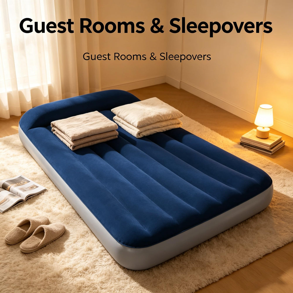12 Inch Twin SleepSupport Inflatable Air Mattress With Built-in AC Electric Pump, Reinforced Internal Beam Bed, 330 LBS Load Capacity, Portable Carry Bag For Indoor Guest Camping Travel product image