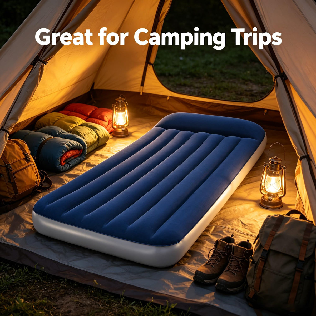 12 Inch Twin SleepSupport Inflatable Air Mattress With Built-in AC Electric Pump, Reinforced Internal Beam Bed, 330 LBS Load Capacity, Portable Carry Bag For Indoor Guest Camping Travel product image