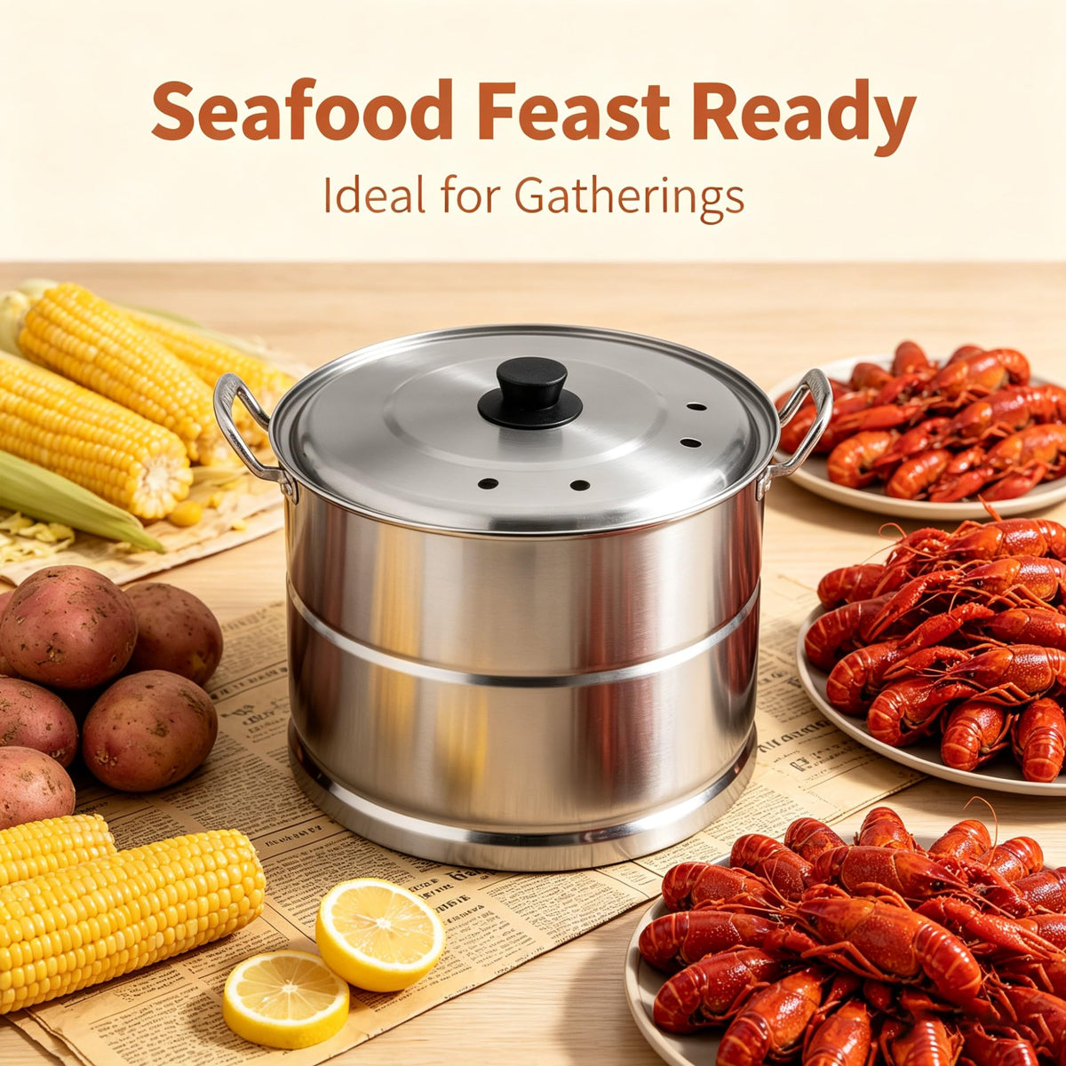 16 Quart Aluminum Steamer Pot With Removable Steam Insert And Matching Lid product image