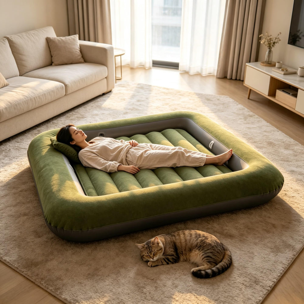 Inflatable Air Mattress, 60×35×7in Roll-Resistant Blow Up Bed With Repair Patch, No Pump For Indoor Camping product image