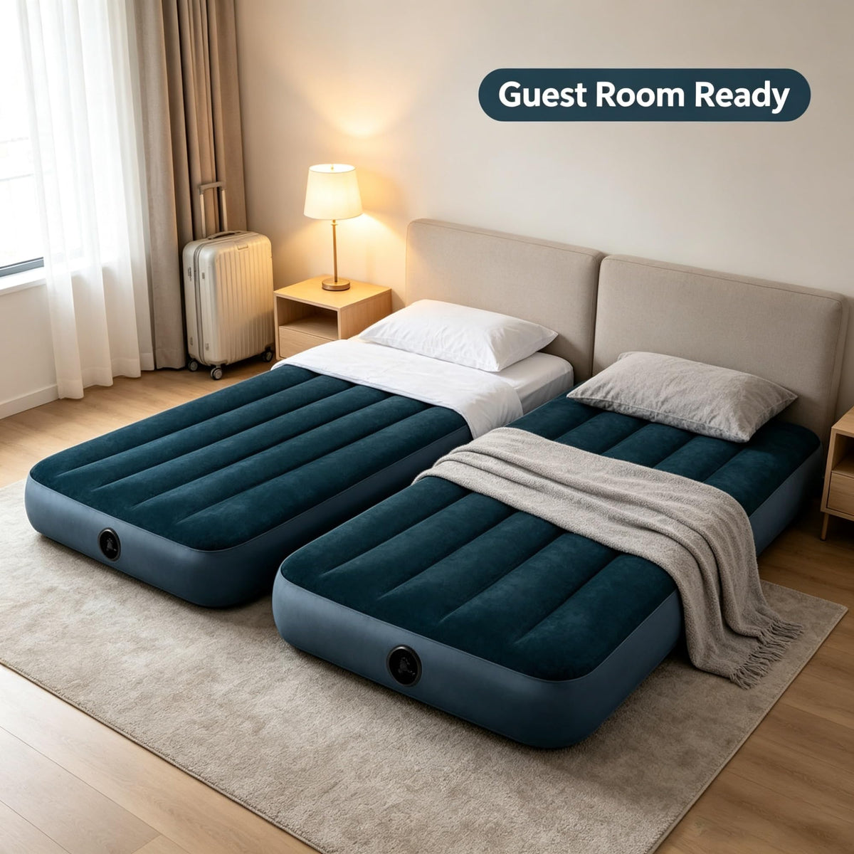 2 Pack Twin Size 10 Inch Inflatable Air Mattress, Flocked Top Vinyl Bed, 300 LBS Weight Capacity, 2-in-1 Valve, Pump Not Included For Indoor Outdoor Camping Guest Use product image