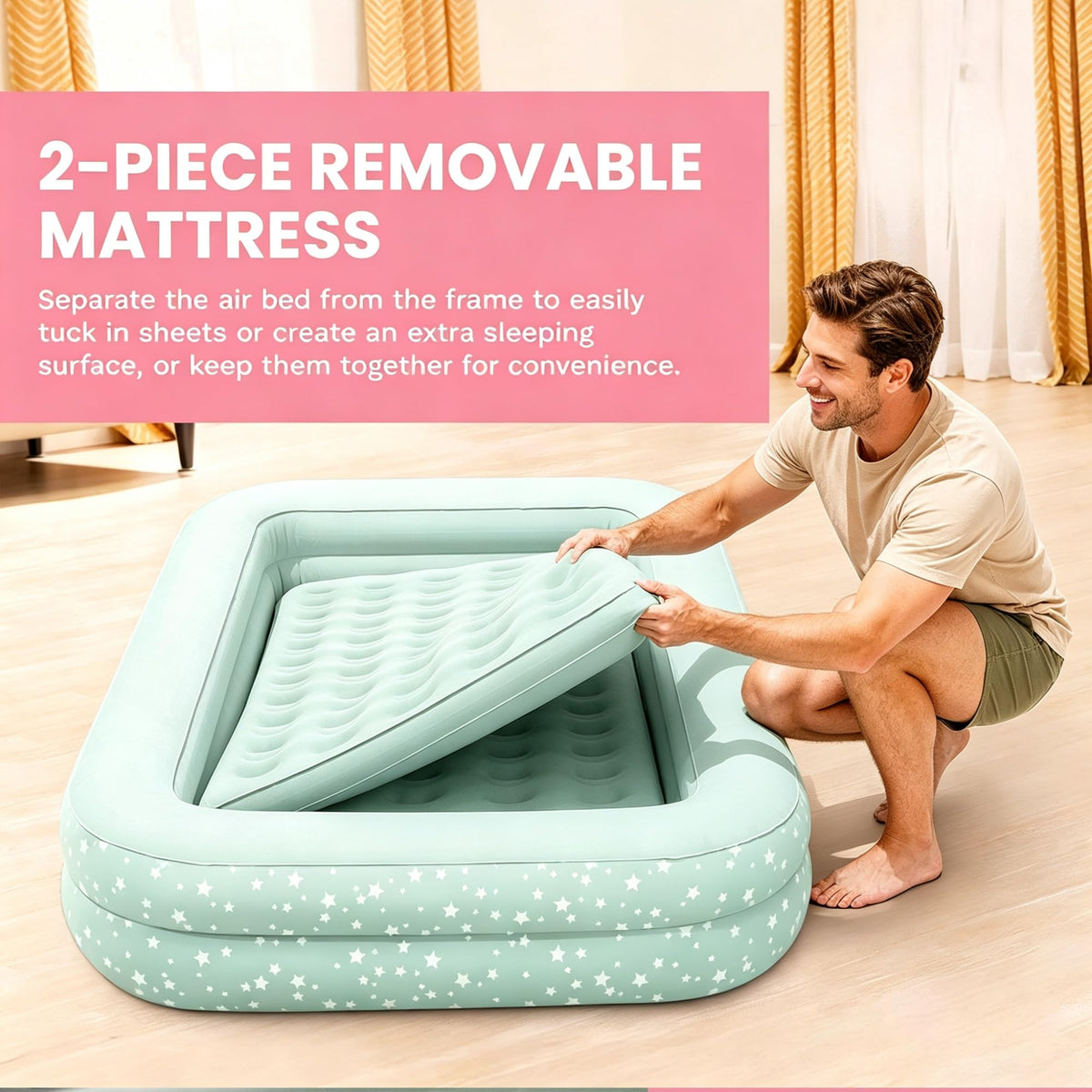 Travel Inflatable Air Mattress With Raised Guard Sides, Portable Vinyl Bed With Support Frame, Hand Pump & Carry Storage Bag, 66 X 42 10 Inch Grey Camping Sleepover Guest product image