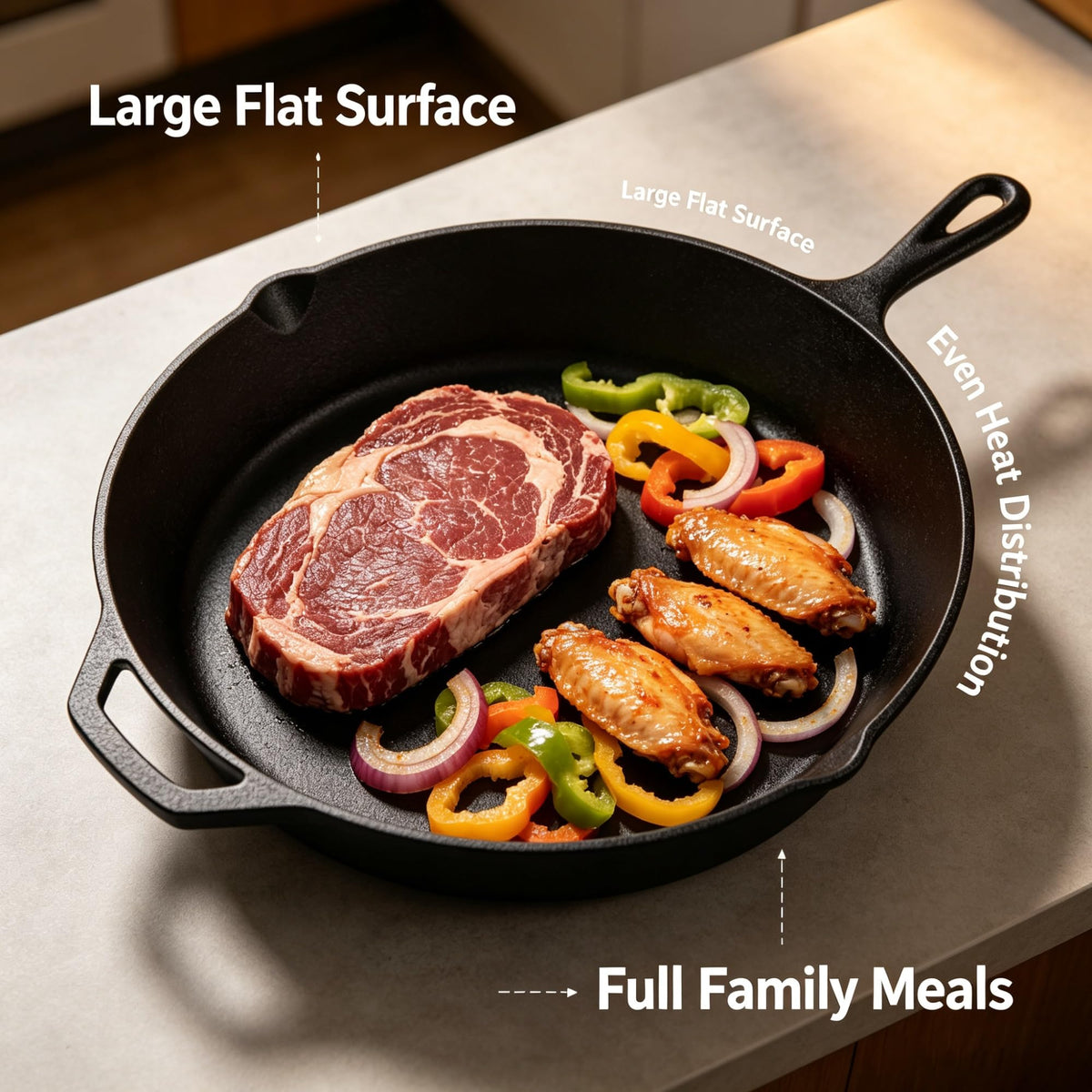 15 Inch Pre-Seasoned Cast Iron Skillet With Dual Handles, Large Cooking Pan With Pour Spouts For Stovetop, Grill And Campfire product image