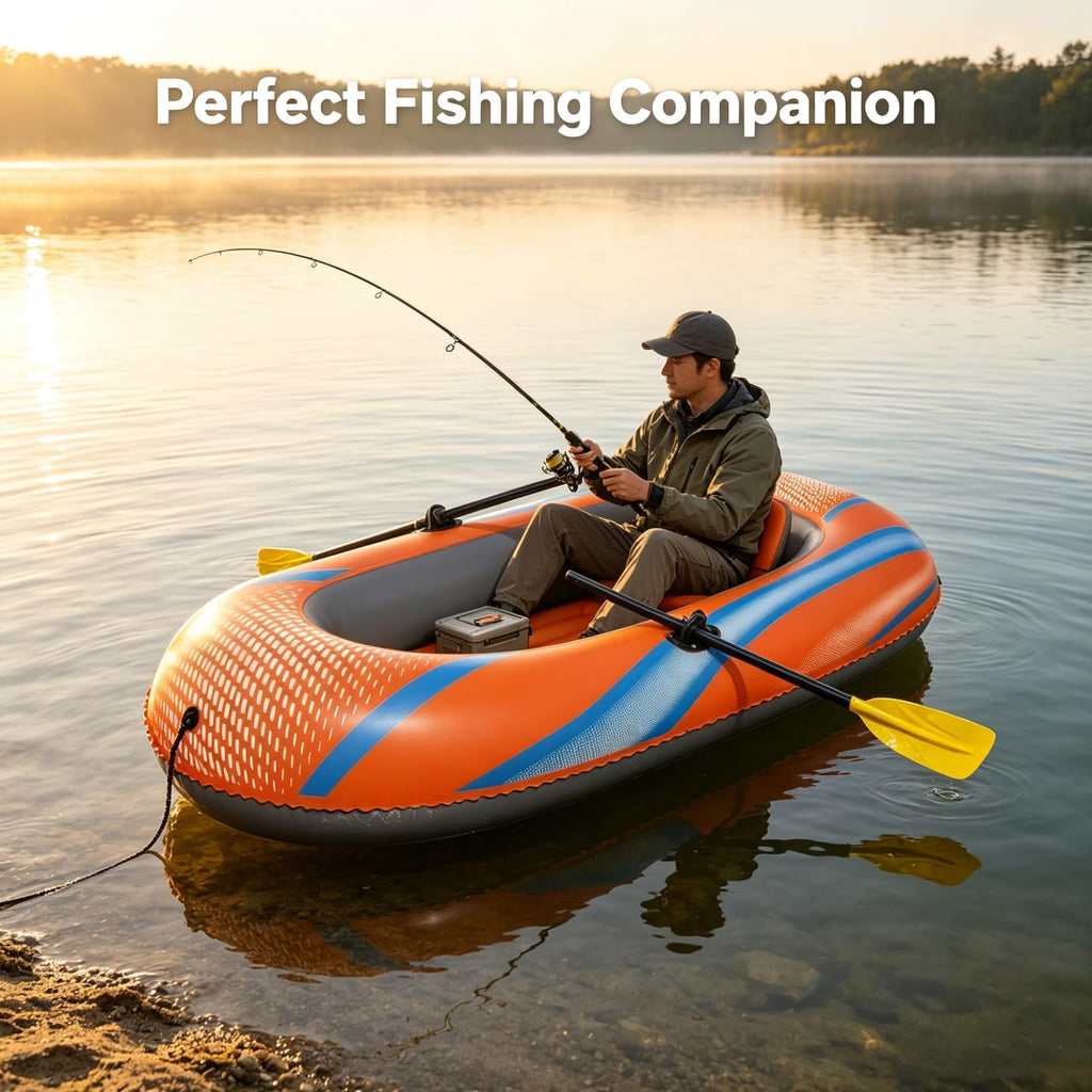 Inflatable Raft Boat Set, 73 X 38 Inch Orange Blue Water Float, Fits 1 Adult, 210 LBS Load, Comes With Oars, Hand Pump & Repair Patch For Lake Pool Fishing Sports product image