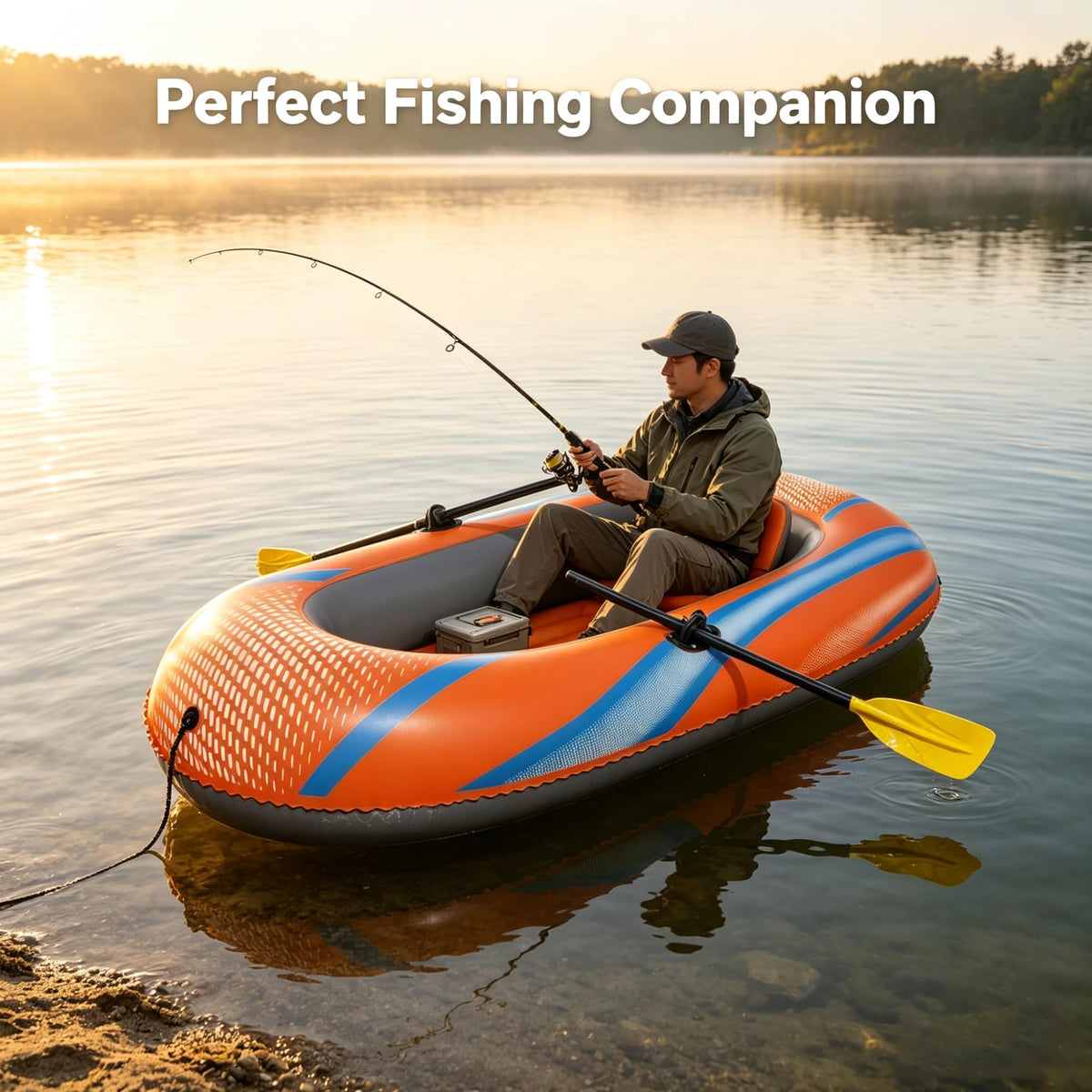 Inflatable Raft Boat Set, 73 X 38 Inch Orange Blue Water Float, Fits 1 Adult, 210 LBS Load, Comes With Oars, Hand Pump & Repair Patch For Lake Pool Fishing Sports product image