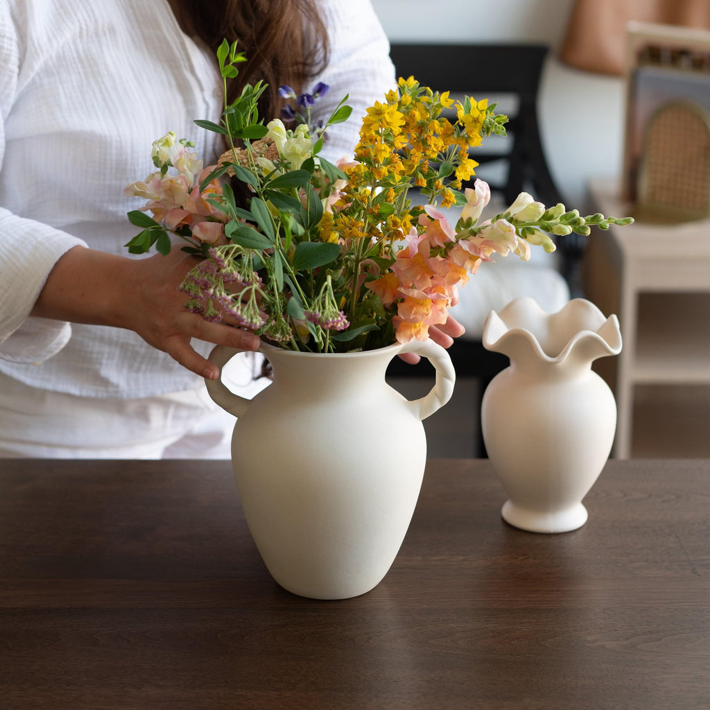 Off-White Ceramic Tabletop Vase With Knotted Design Handle, 10.87" Tall - product image 7