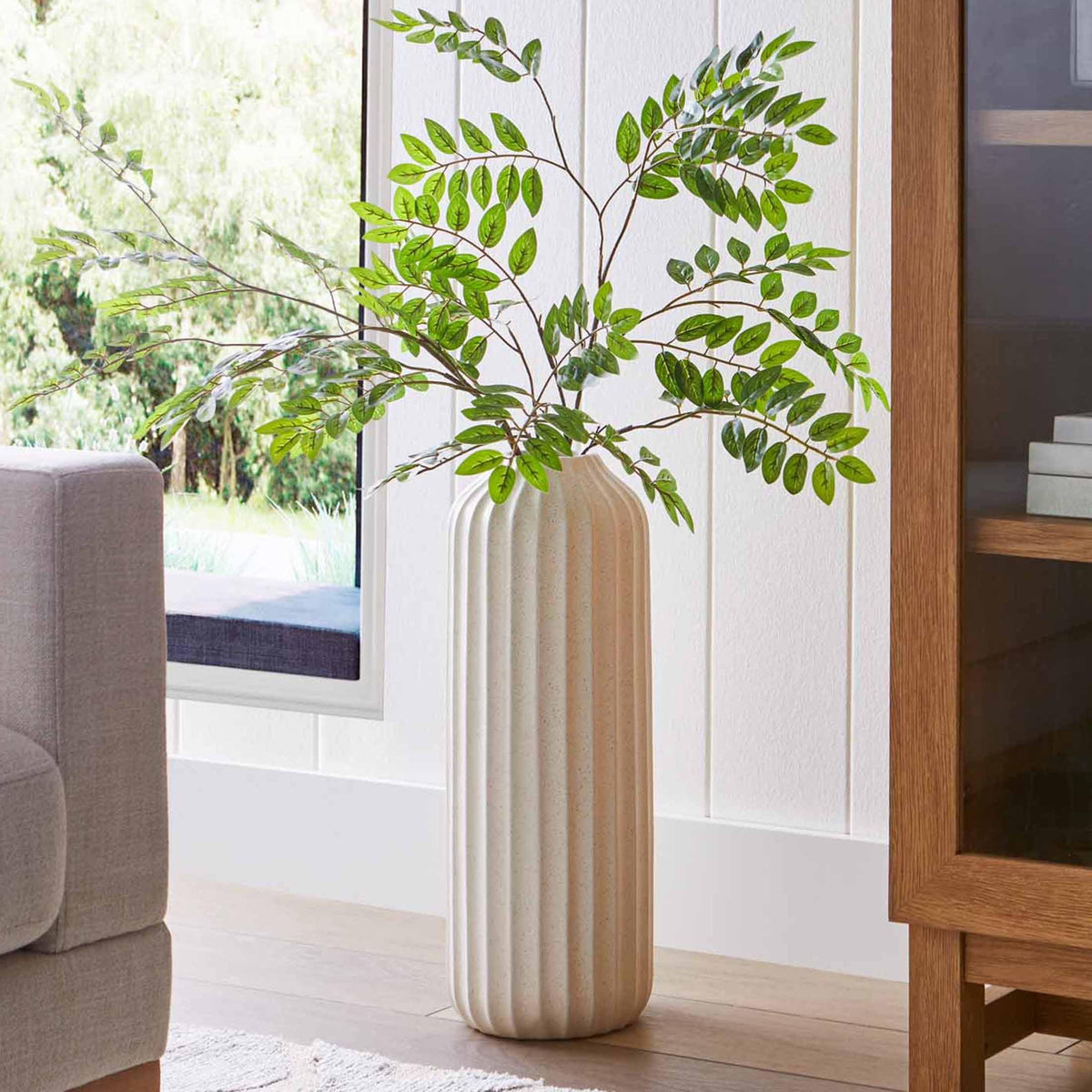 Ceramic Floor Vase, Speckled Ribbed Design, Cream White, 22 Inch Height - product image 4