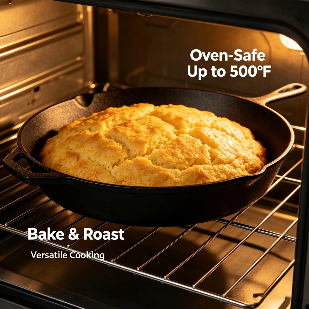 15 Inch Pre-Seasoned Cast Iron Skillet With Dual Handles, Large Cooking Pan With Pour Spouts For Stovetop, Grill And Campfire product image
