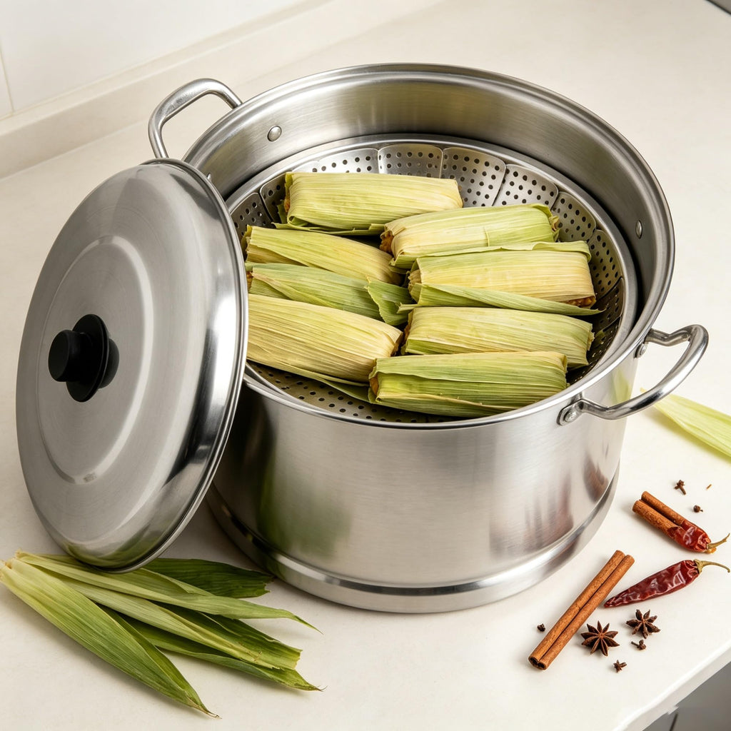 32 Quart Aluminum Steamer Pot With Removable Steam Tray And Lid For Seafood And Tamale Cooking product image