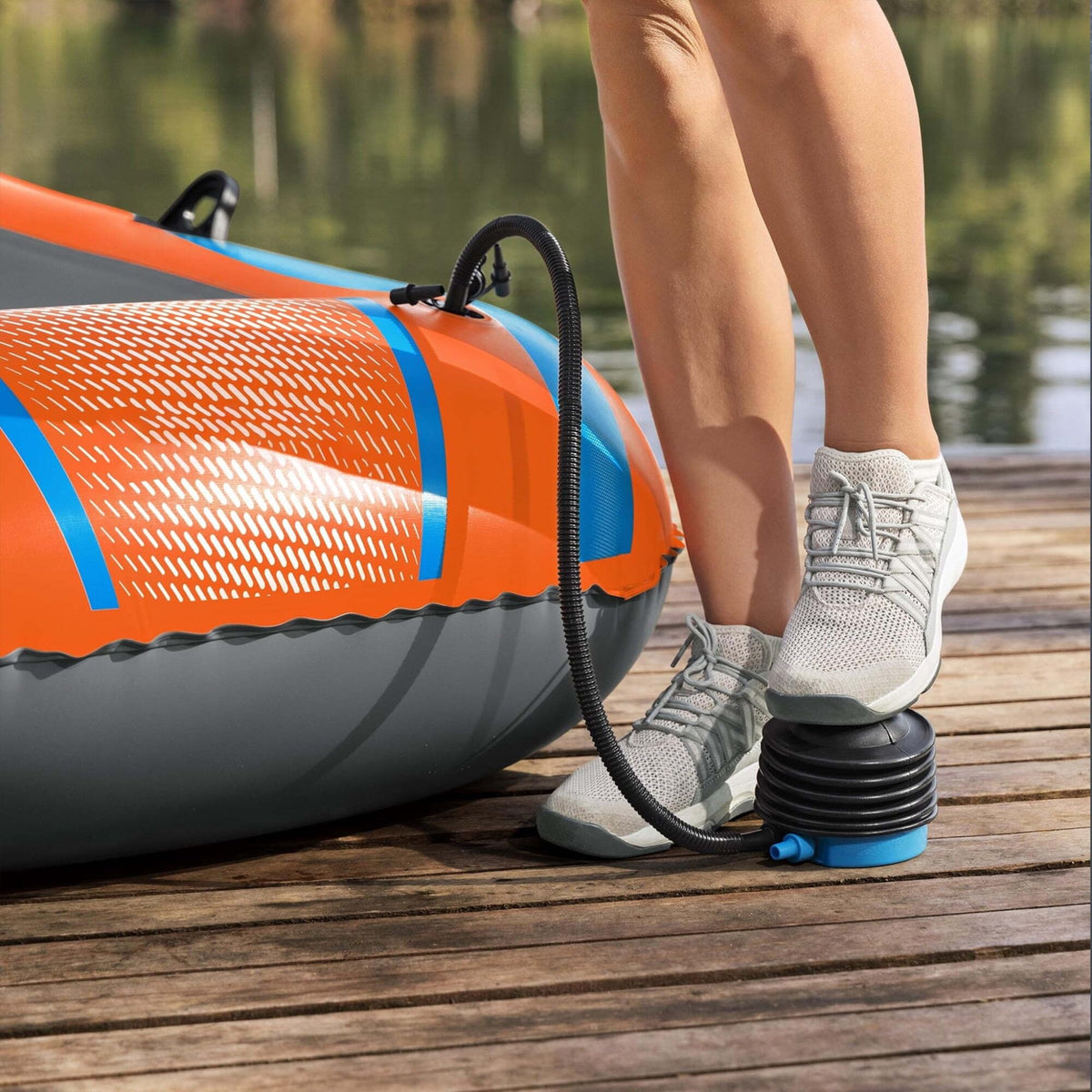 Inflatable Raft Boat Set, 73 X 38 Inch Orange Blue Water Float, Fits 1 Adult, 210 LBS Load, Comes With Oars, Hand Pump & Repair Patch For Lake Pool Fishing Sports product image