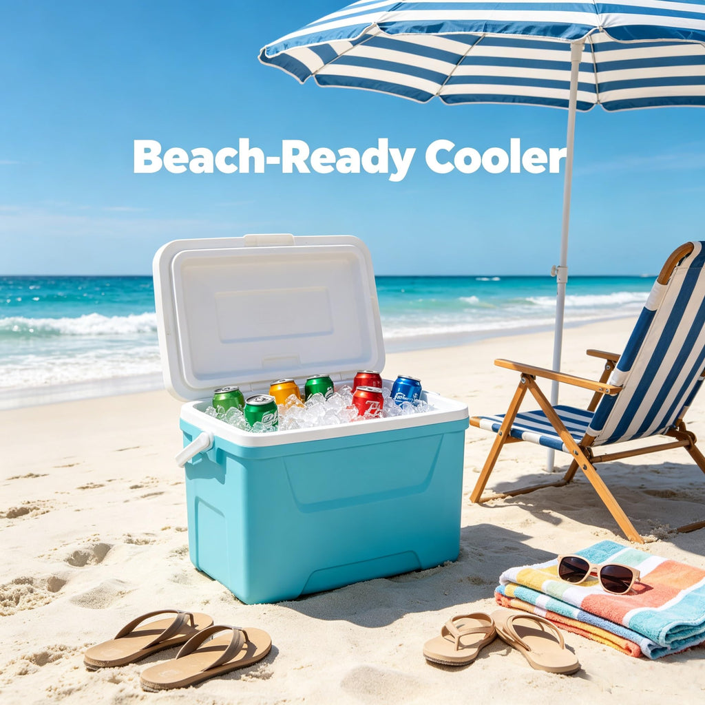 28QT Hard Sided Portable Insulated Ice Chest Cooler Box, 26L Large Capacity Thermal Cooling With Body-Fitting Curved Back For Outdoor Camping Picnic Beach Day Trips product image